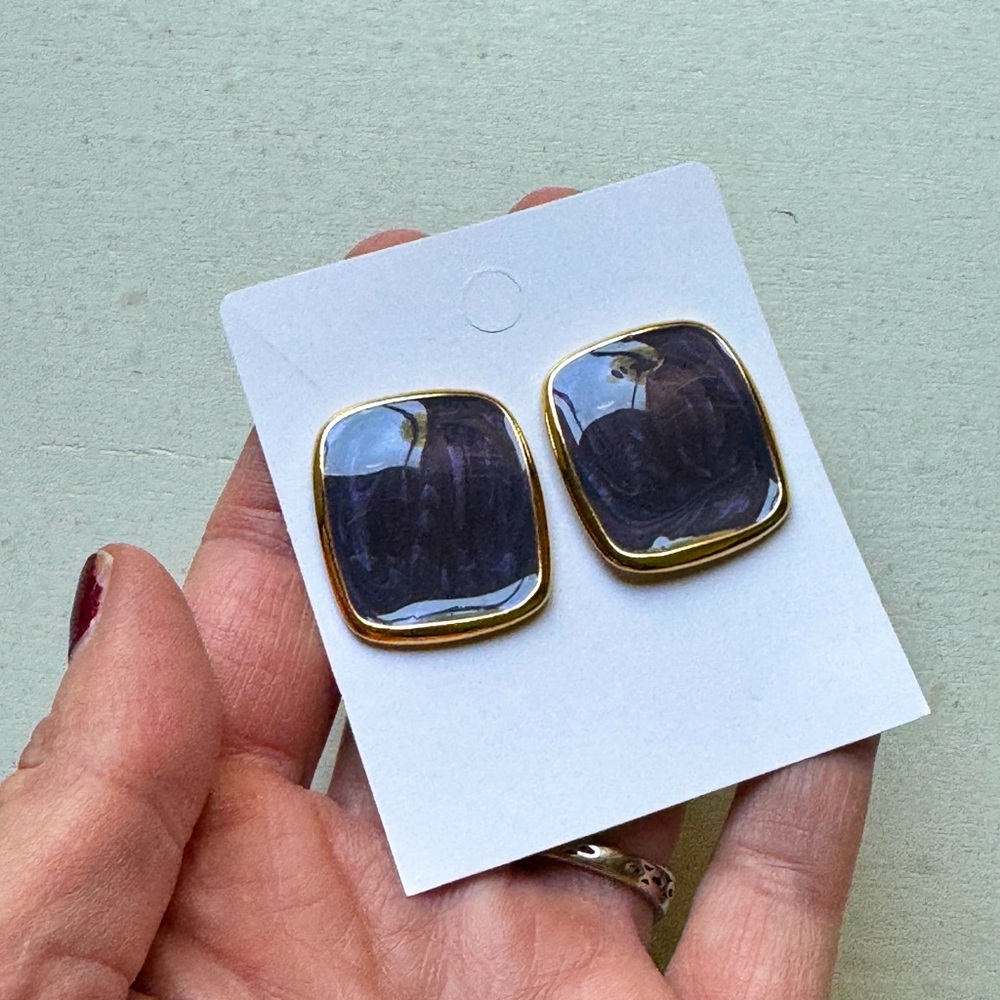 Vintage Purple and Gold Square Earrings Spring Summer fashion accessories